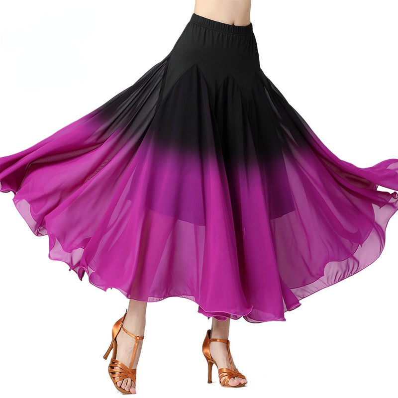 Women Gradient Chiffon Ballroom Dance Skirt Practice Big
