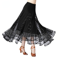Sequins Mesh Ruffle Ballroom Dance Skirt
