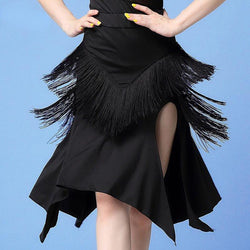 Slit Irregular Tassel Latin Dance Skirt