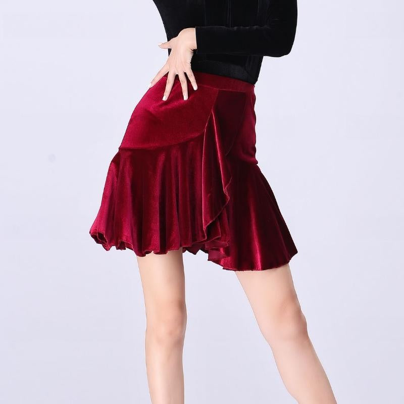 Velvet Ruffle Latin Dance Skirt