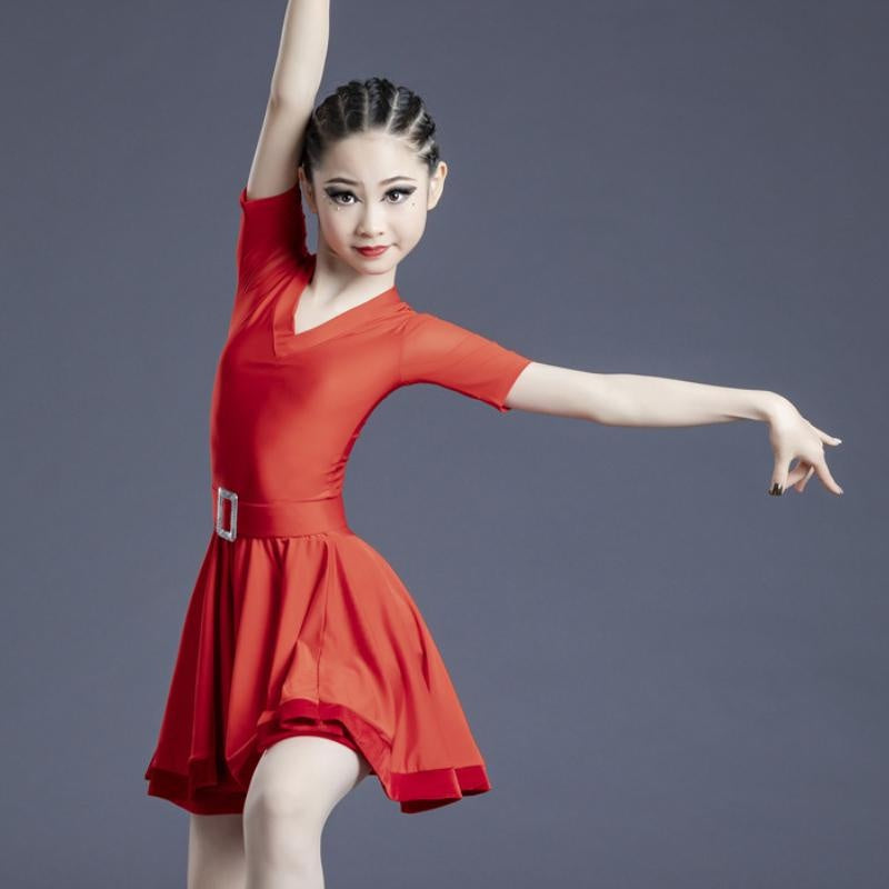 Girls Latin Dancewear Dance Dress Short Sleeve V Neck Swing Performance Costume DANCEYM Girls Latin Dancewear Dance Dress Short Sleeve V Neck Swing Performance Costume DANCEYM