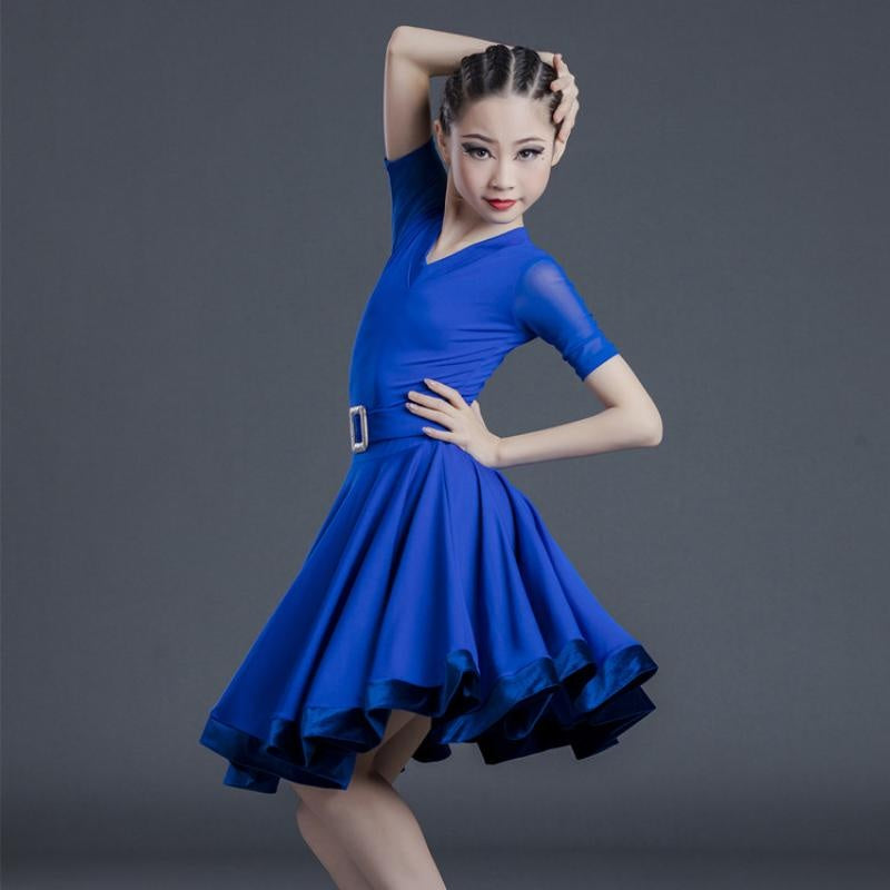 Girls Latin Dancewear Dance Dress Short Sleeve V Neck Swing Performance Costume DANCEYM Girls Latin Dancewear Dance Dress Short Sleeve V Neck Swing Performance Costume DANCEYM