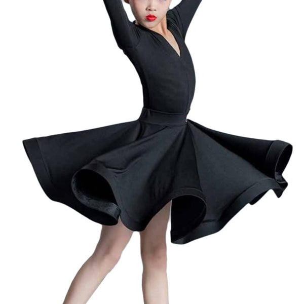 Girls Long Sleeve Latin Dance Dress Ballroom Ballet Tango Performance Costume
