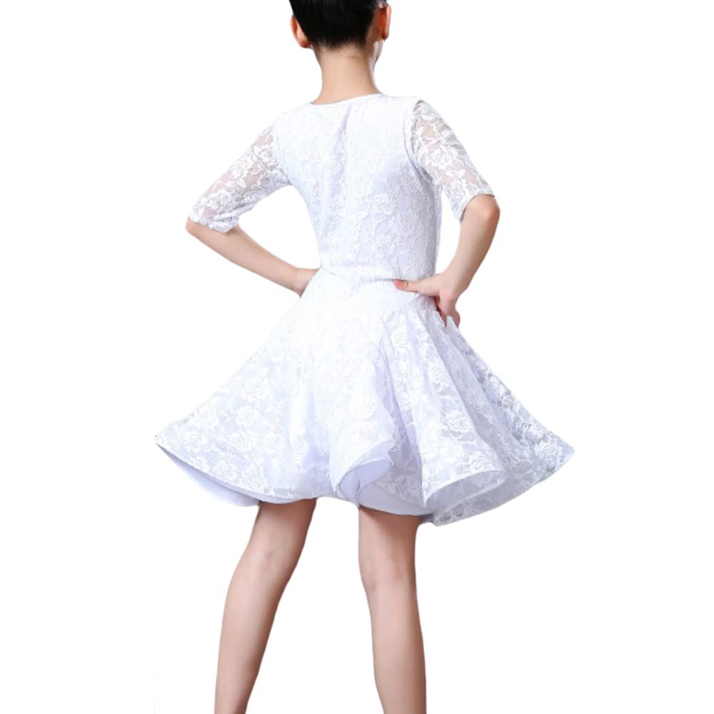 Girls Kids Cha Cha Latin Dance Dress Half Sleeve Lace Dancewear with  Underpants – DANCEYM
