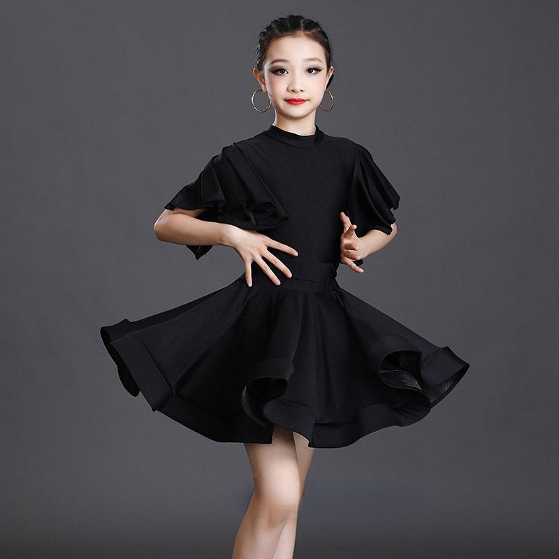 Girls Latin Dance Dress Short Flare Sleeve Rumba Tango Performance Dancewear DANCEYM Girls Latin Dance Dress Short Flare Sleeve Rumba Tango Performance Dancewear DANCEYM