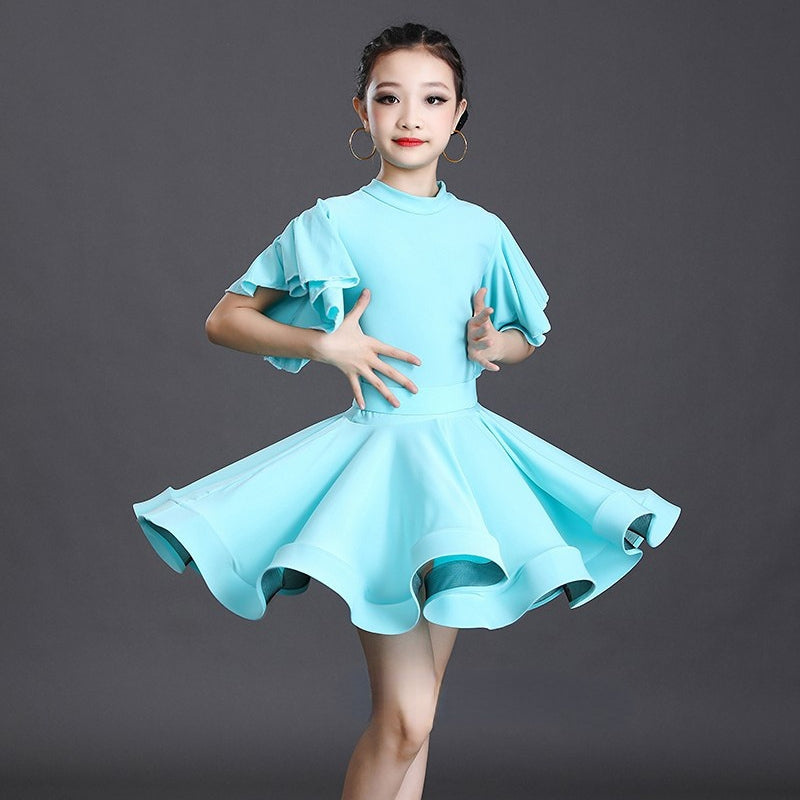Girls Latin Dance Dress Short Flare Sleeve Rumba Tango Performance Dancewear DANCEYM Girls Latin Dance Dress Short Flare Sleeve Rumba Tango Performance Dancewear DANCEYM