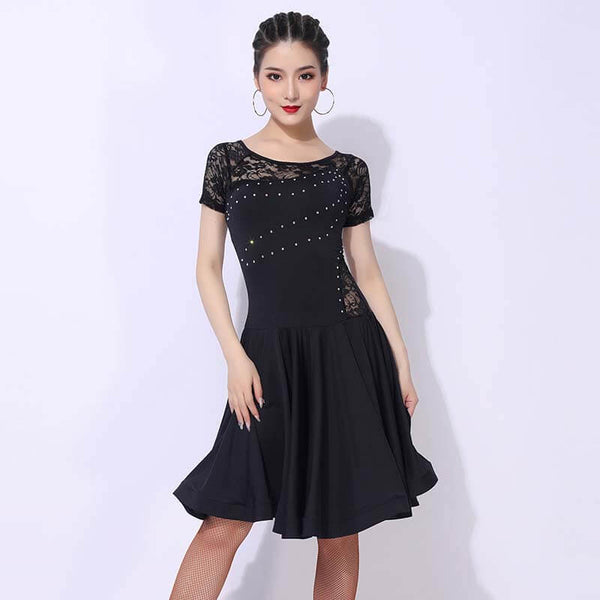 Womens A-Line Knee-Length Crew Neck Short Sleeve Latin Dress with Lace ...