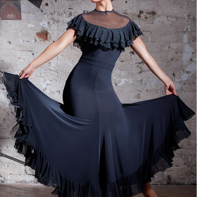 A-Line High Neck Short Sleeve Ballroom Dress