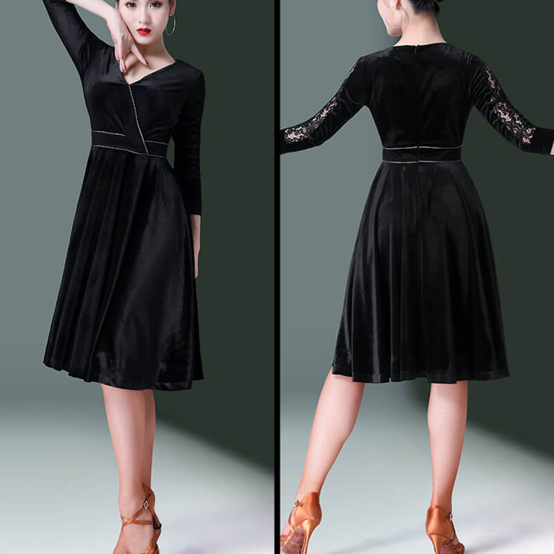 A-Line Lace Sleeve Knee-Length Modern Latin Dress