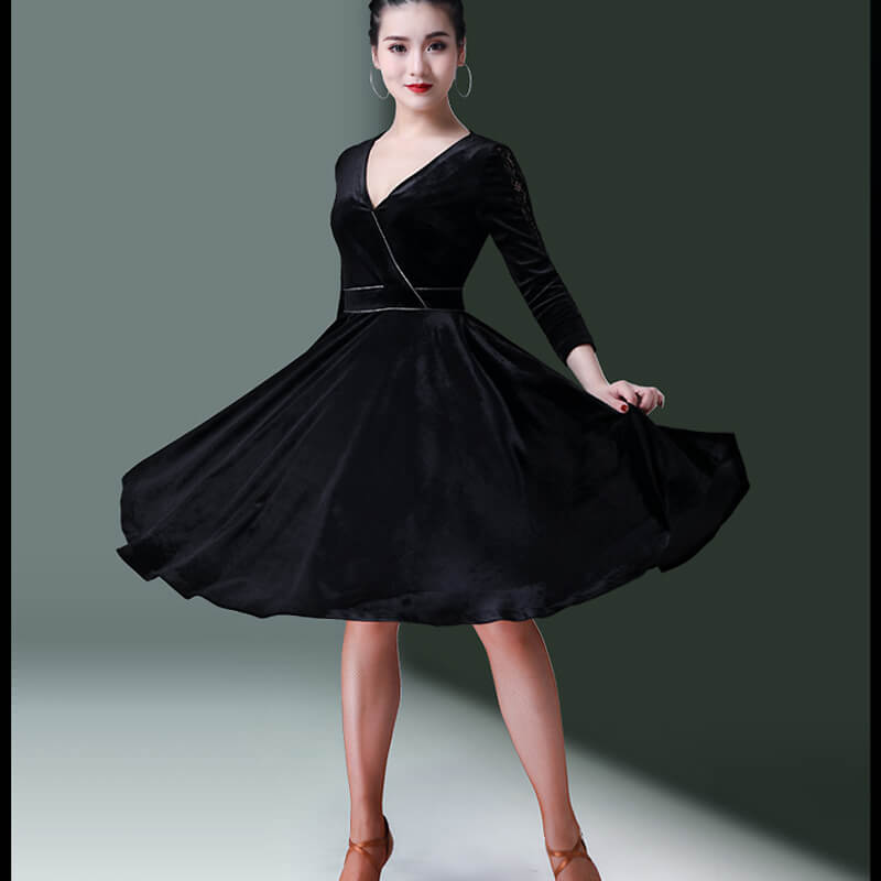 Modern Knee Length Straight Dresses Womens A-Line Knee-Length Crew Neck Long Sleeve Latin Dress With Modern Knee Length Straight Dresses Womens A-Line Knee-Length Crew Neck Long Sleeve Latin Dress With