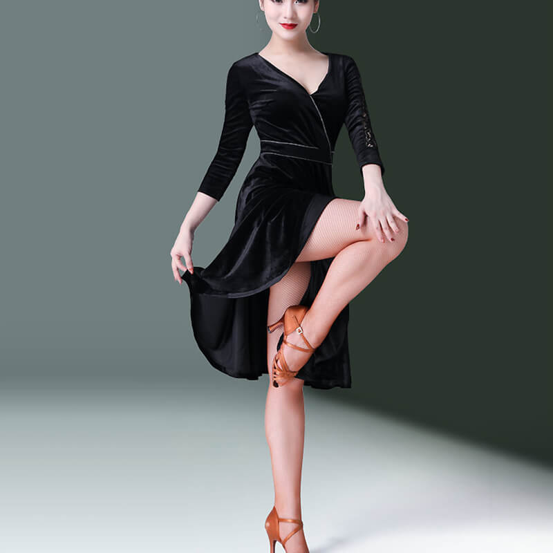 A-Line Lace Sleeve Knee-Length Modern Latin Dress