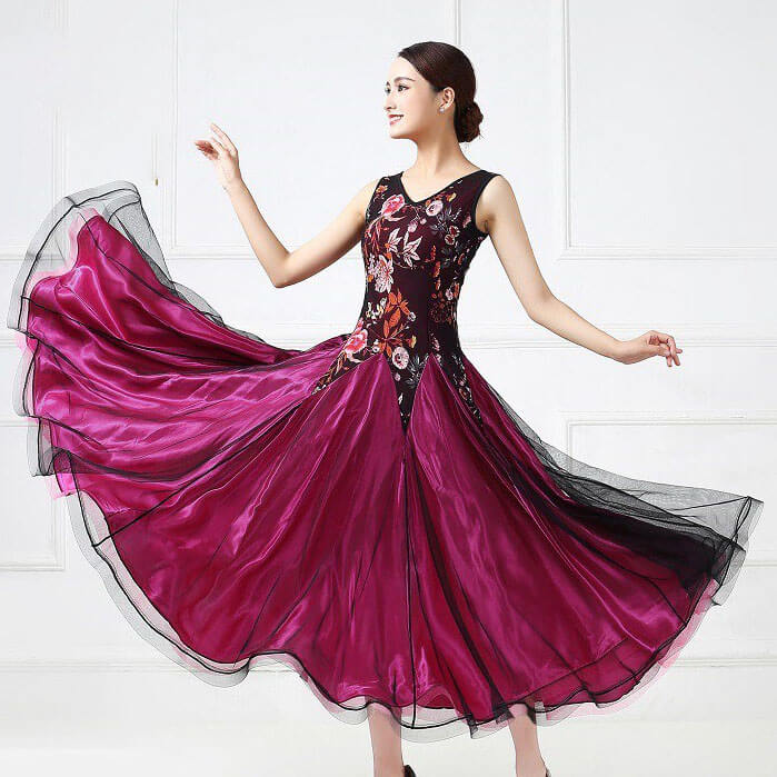 A-Line Long Ballroom Dress with Floral Embroidery