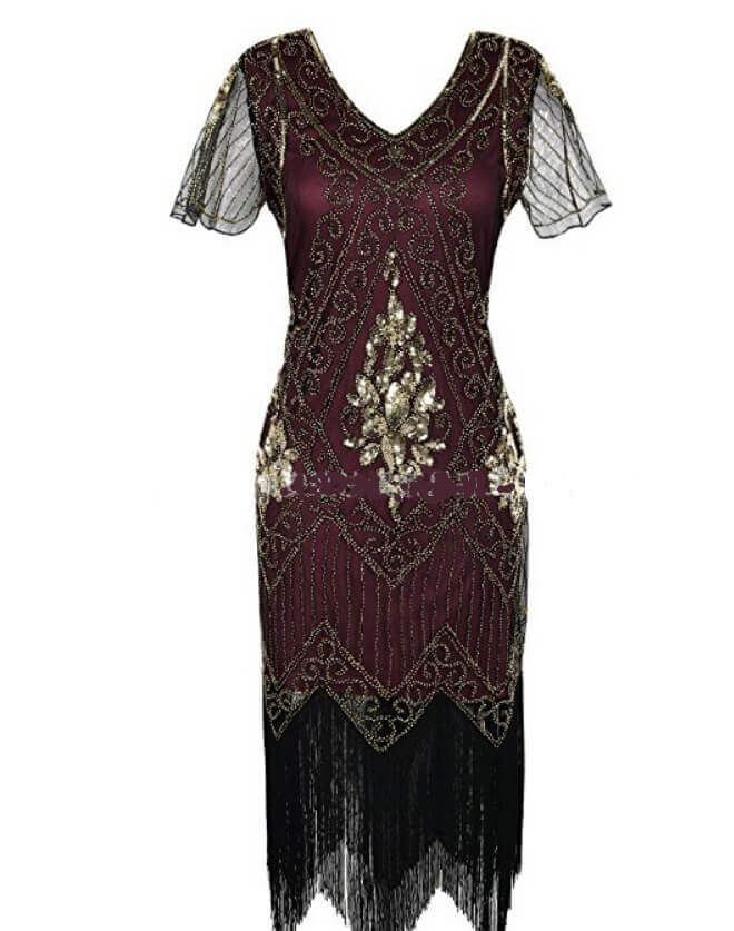 A-Line Calf-Length 1920s Dress with Tassels