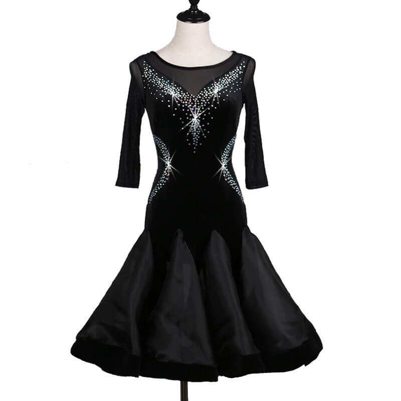 line dance dress Womens A-Line 3/4 Length Sleeve Latin Dress with Rhinestones – DANCEYM