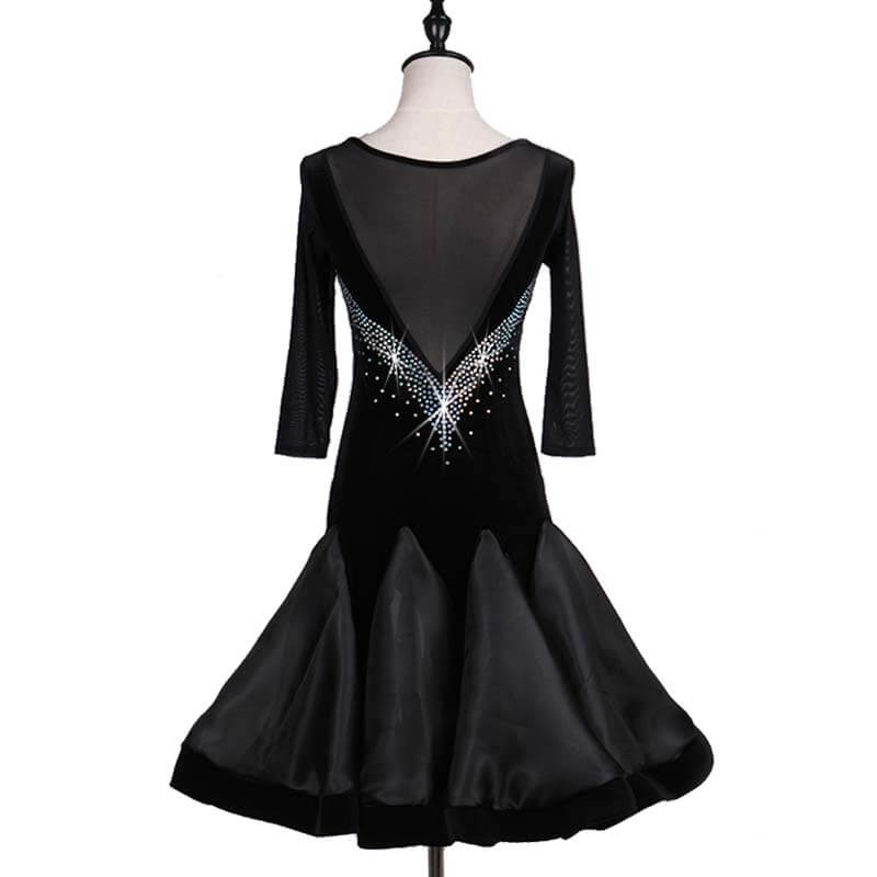 black lyrical dress Womens A-Line 3/4 Length Sleeve Latin Dress with Rhinestones – DANCEYM
