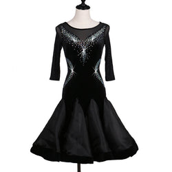A-Line 3/4 Length Sleeve Latin Dance Dress-Black