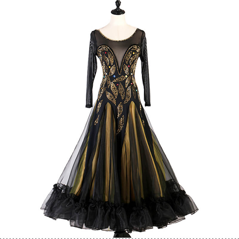 green emerald velvet dress Dramatic Gold Black Shimmery Gold Applique Choker Prom Dress main image 1