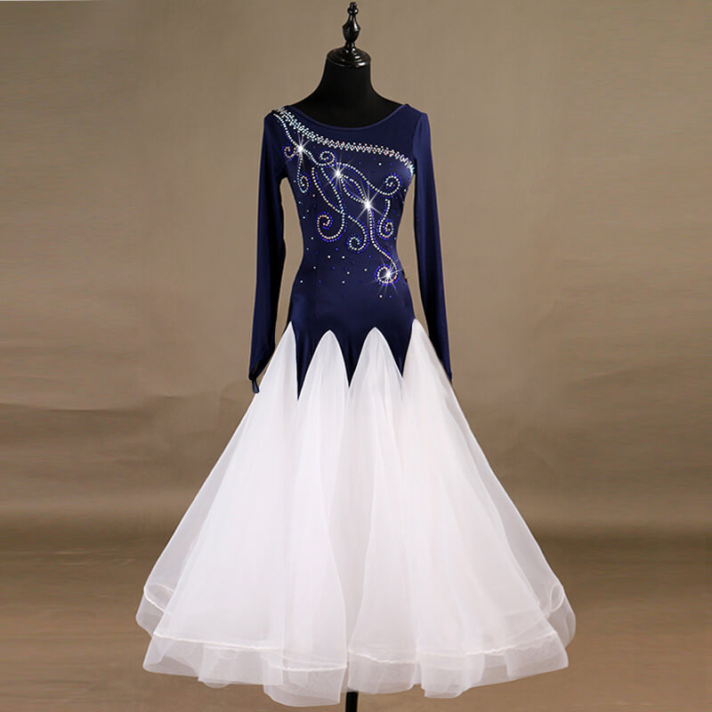A-Line Long Sleeve Jewelled Ballroom Dress
