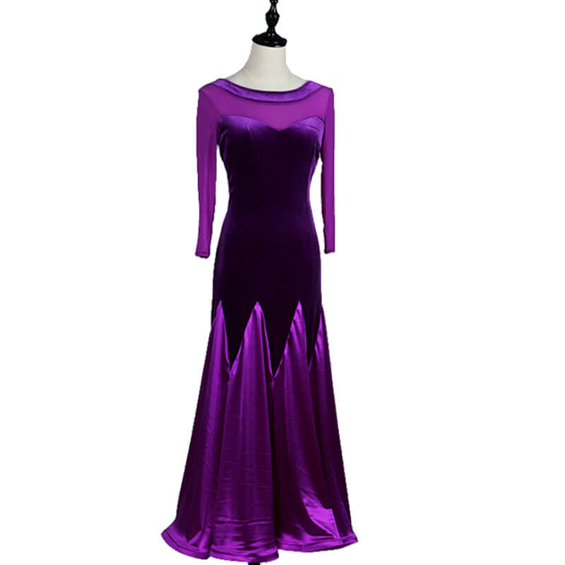 Womens A-Line Maxi Round Neck Long Sleeve Ballroom Dress – DANCEYM