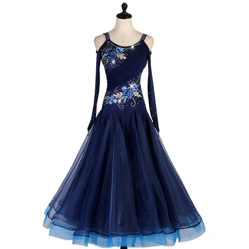 long sleeve with spaghetti strap dress Womens Maxi Spaghetti Strap Long Sleeve Ballroom Dress with Rhinestones –  DANCEYM