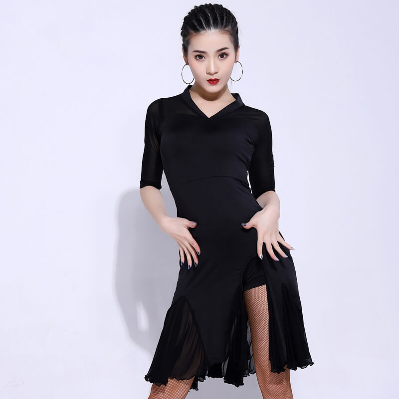 Womens A-Line Knee-Length V Neck Half Sleeve Latin Dress – DANCEYM