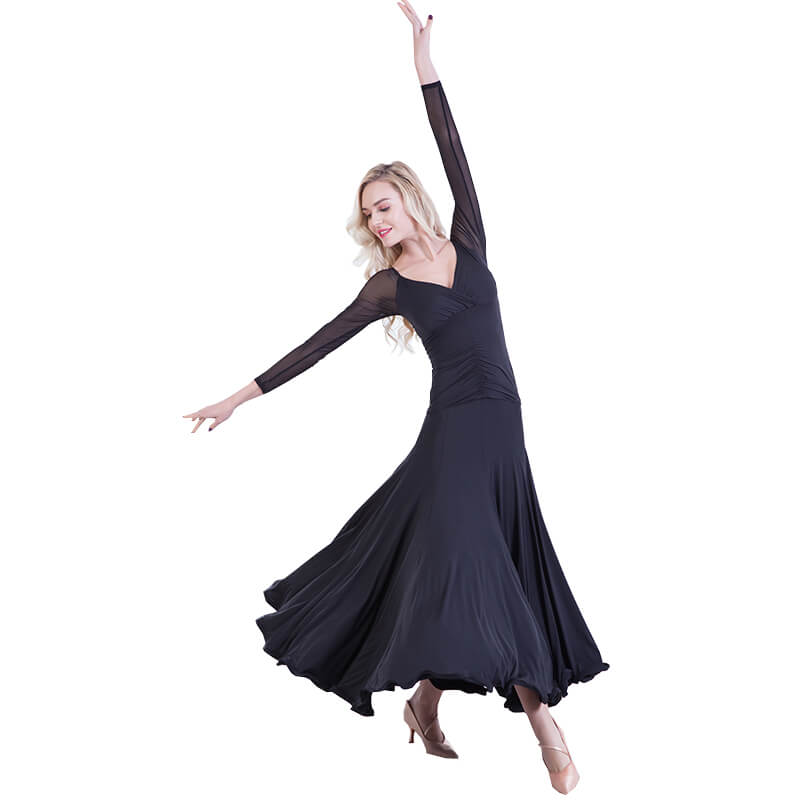 Womens A-Line Maxi V Neck Long Sleeve Ballroom Dress DANCEYM Womens A-Line Maxi V Neck Long Sleeve Ballroom Dress DANCEYM