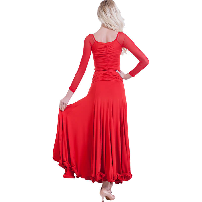 A-Line V Neck Long Sleeve Ballroom Dress-Red
