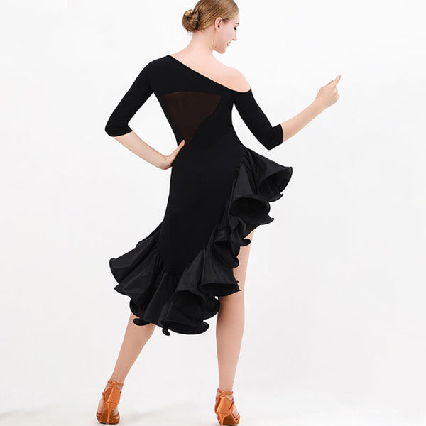 Asymmetric Black Elegant Latin Dress