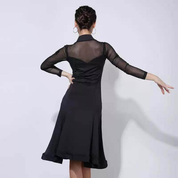 Asymmetric Black Knee-Length Latin Dress 