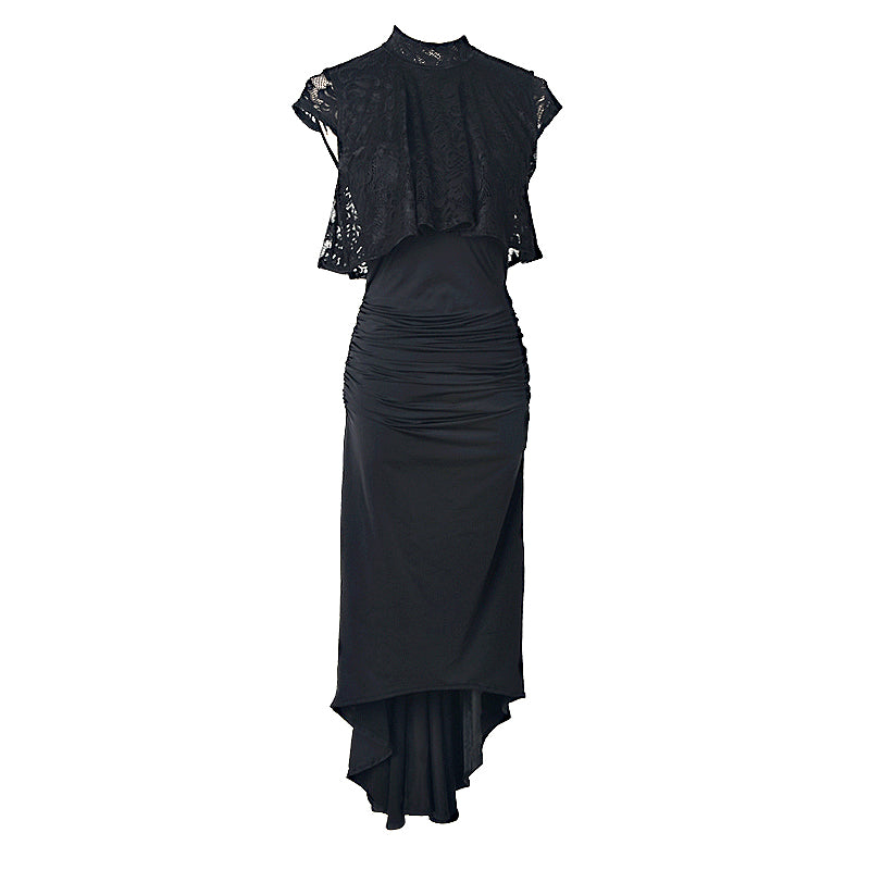 Asymmetric Calf-Length Latin Dress with Lace