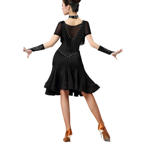 Asymmetric Latin Dress with Tassels