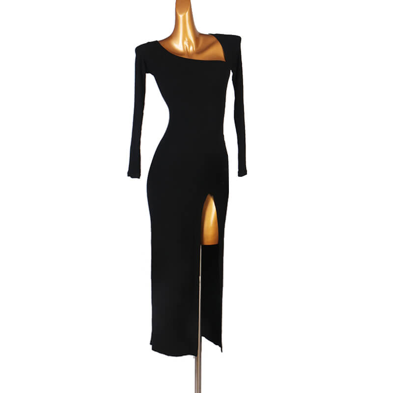 Womens Flared Long Asymmetric Long Sleeve Latin Dress – DANCEYM