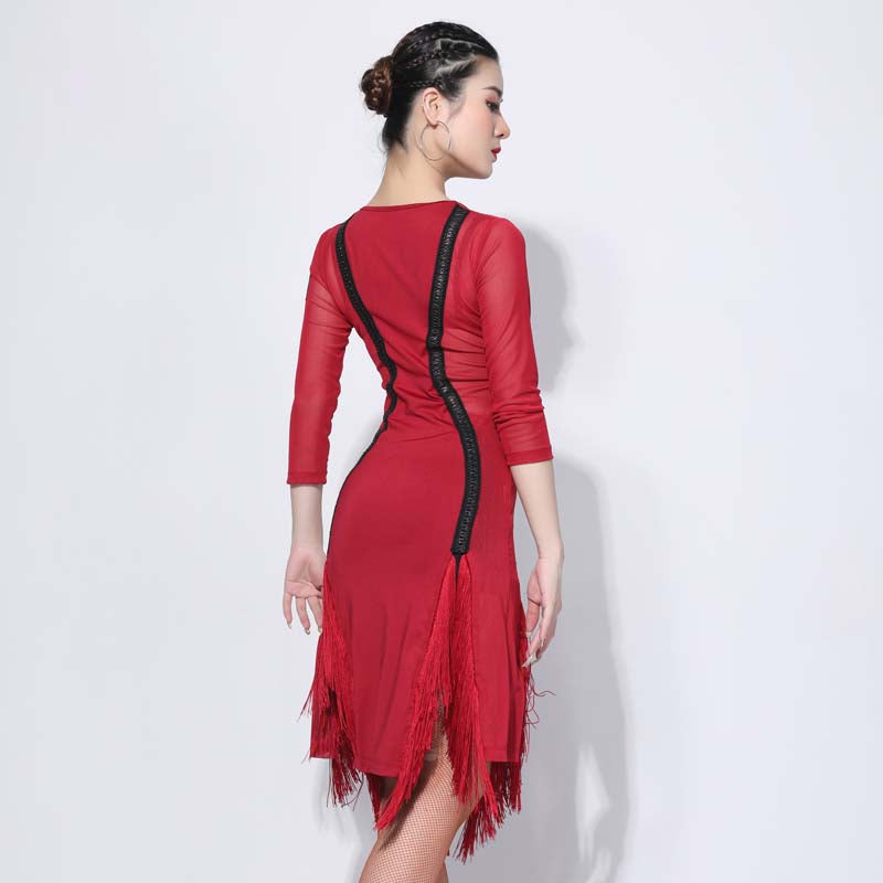 Asymmetric V Neck 3/4 Length Sleeve Dress