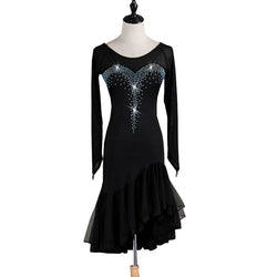 3/4 Length Sleeve Asymmetric Knee-Length Dress-Black