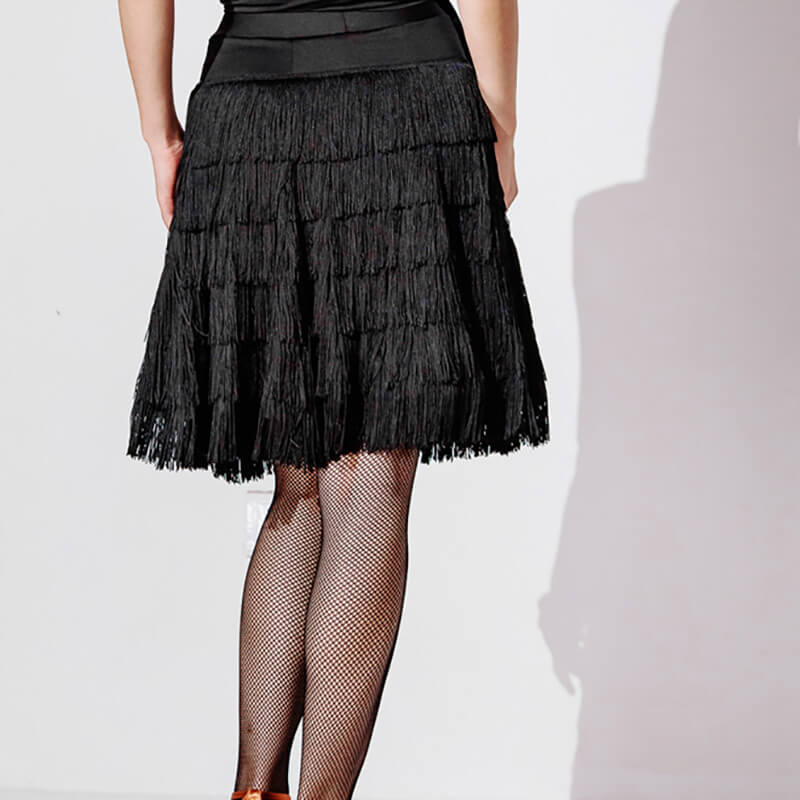 Asymmetric Knee-Length Latin Skirt with Tassels