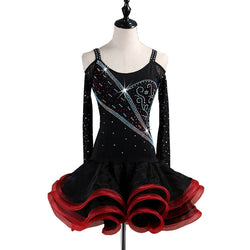 Asymmetric Mini Latin Dress with Rhinestones