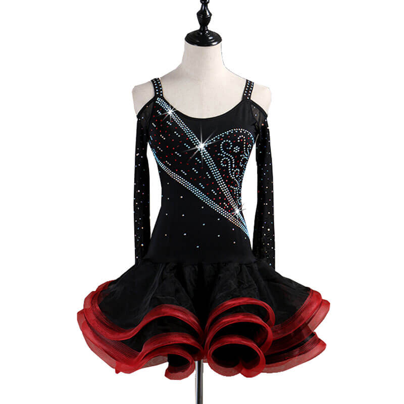 Asymmetric Mini Latin Dress with Rhinestones