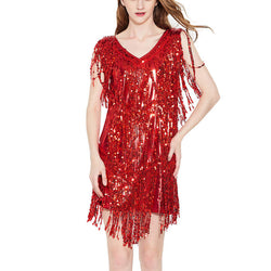 Asymmetric Sequined Latin Dress with Tassels