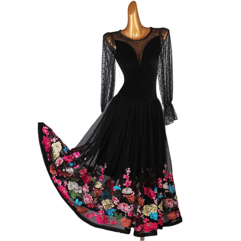 Backless Ballroom Dress with Flower Embroidery