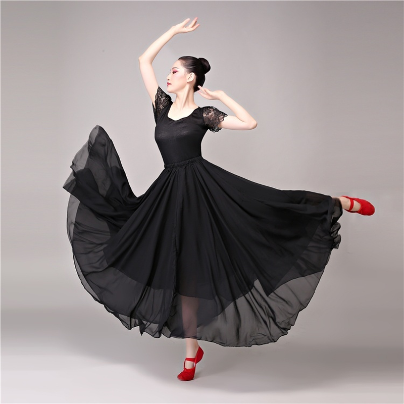 Women' High-Waisted Double-Layer Chiffon Maxi Skirt Dress - Semi-Sheer Dance Costume With Flared Swing Skirt Suitable For Classical Ballet, Modern Dance Performances, Beach Wedding Guest Outfits