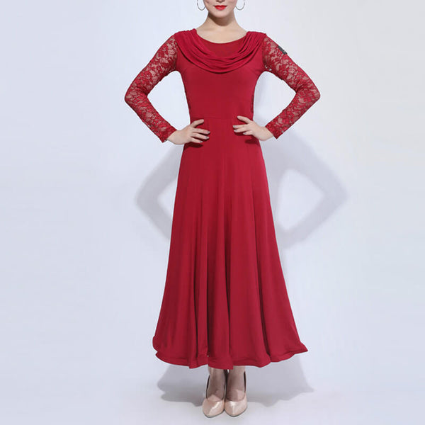 Crew Neck Long Sleeve Ballroom Dress with Lace