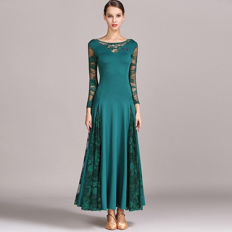 Womens A-Line Maxi Boat Neck Lace Sleeve Ballroom Dress with Lace – DANCEYM