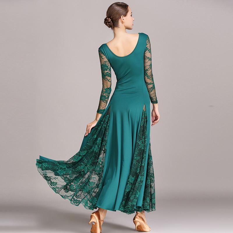 Emerald lace ballroom dress back