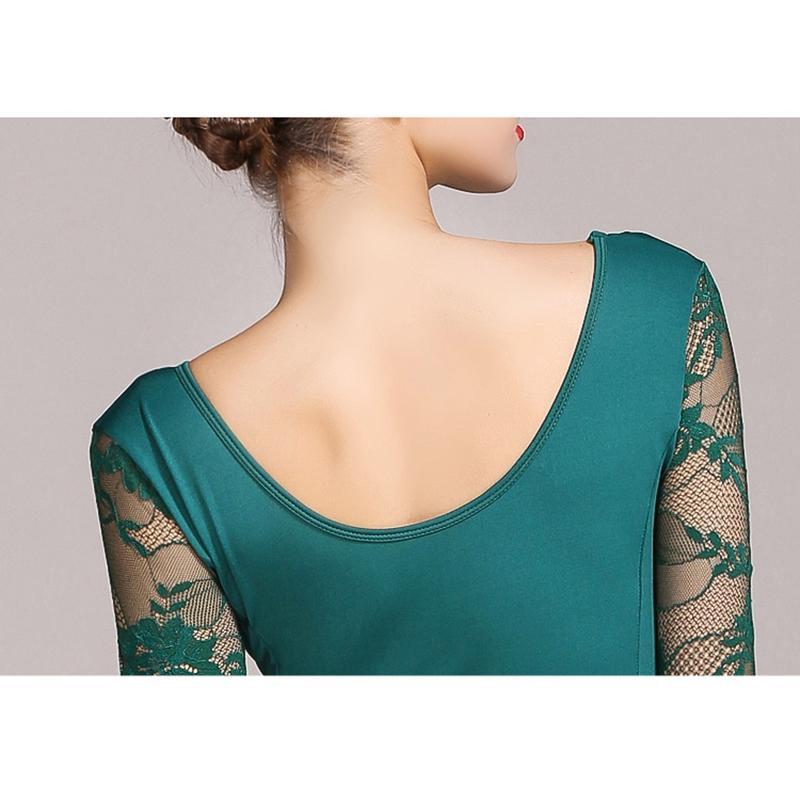 Emerald lace ballroom dress back detail