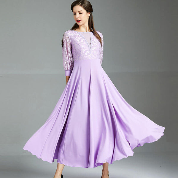 Flared Boat Neck Long Ballroom Dress with Lace
