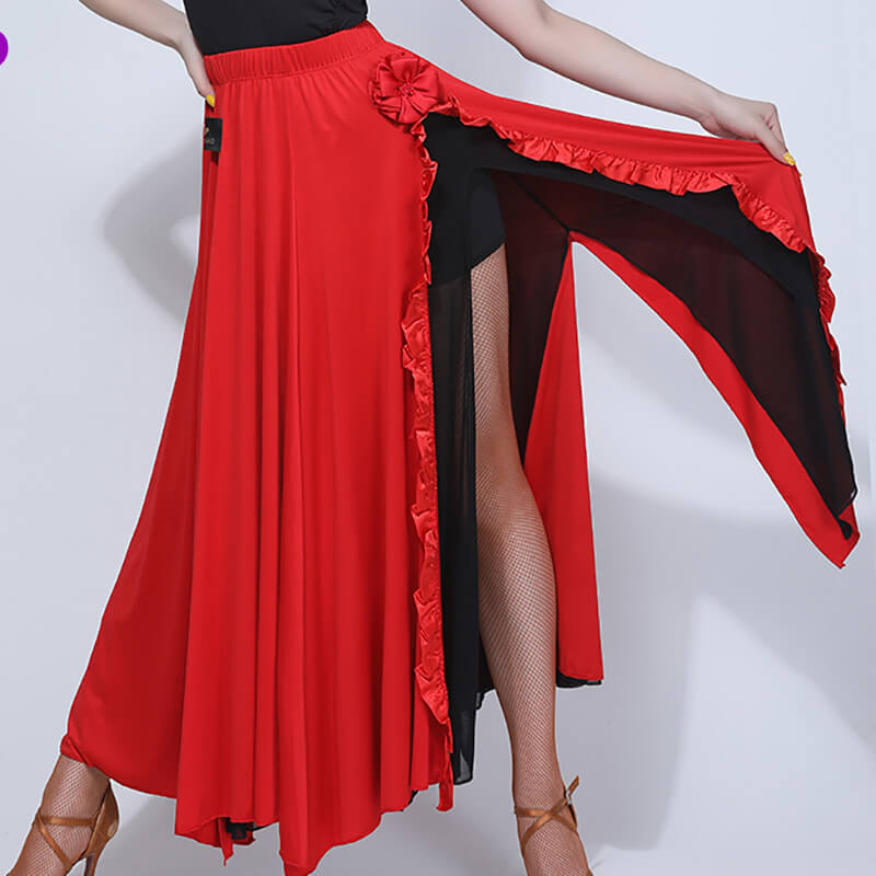 Flared Long Latin Skirt with Mesh