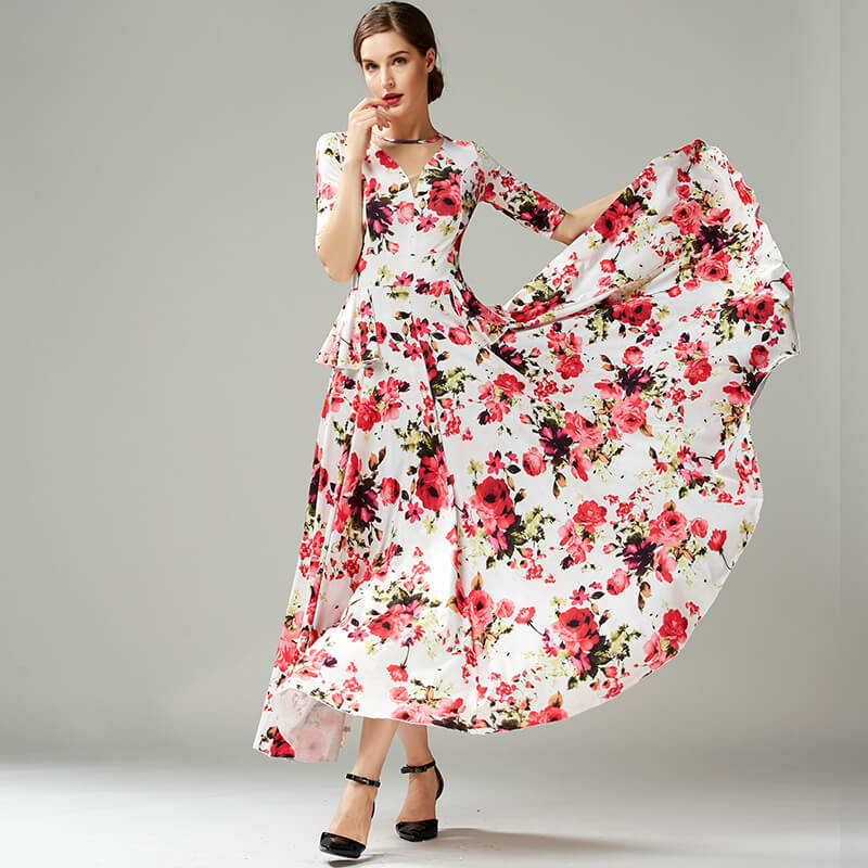 Floral Print Patchwork Half Sleeve Ballroom Dress