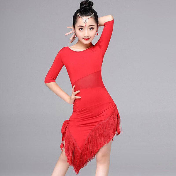 Girls Latin Dance Dresses red 1