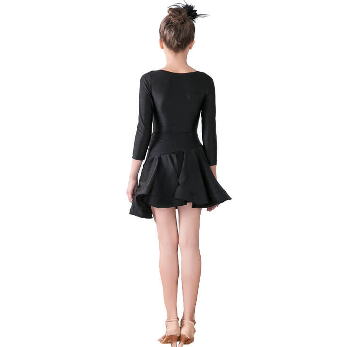 Girls A-Line Short Round Neck Long Sleeve Latin Dress – DANCEYM