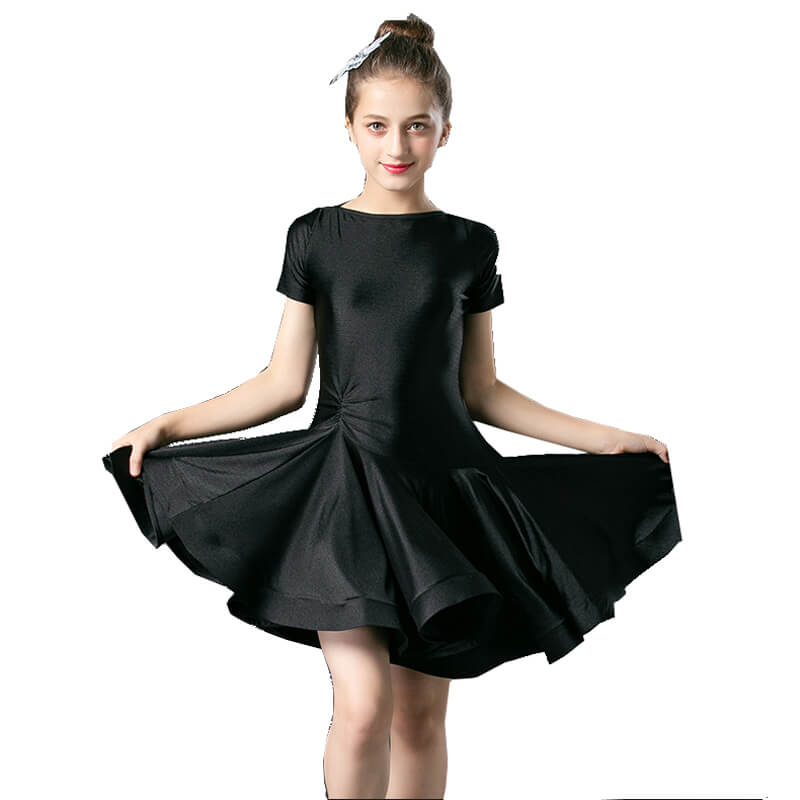 Girls A-Line Short Round Neck Short Sleeve Latin Dress – DANCEYM